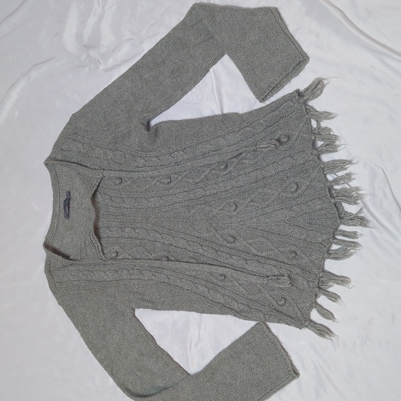 Prana Grey Shelby Poncho Sweater Wool Blend with Fringe - Picture 2 of 9